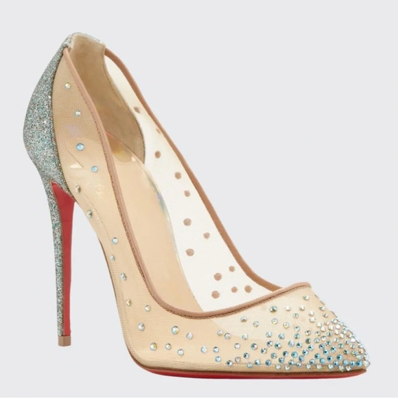 Christian Louboutin Shoes - CHRISTIAN LOUBOUTIN Follies Strass 100mm Silver Glitter Mesh Pumps Sz 9.5 US